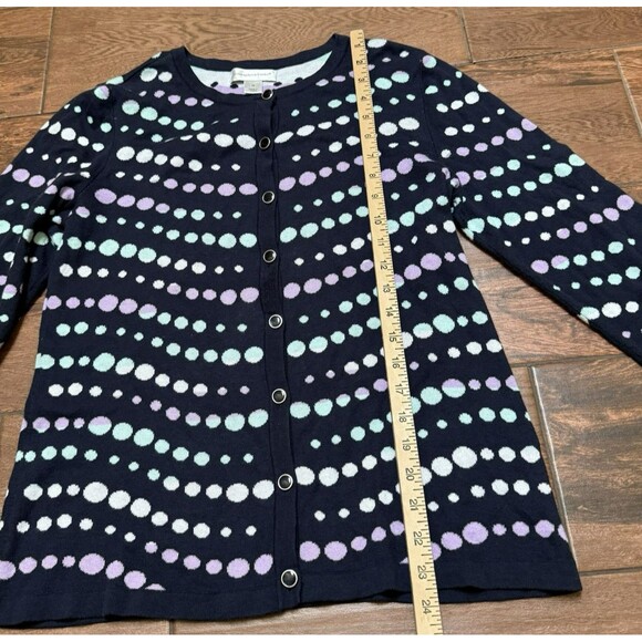 Polka Dot Button-Up Cardigan Sweater Christopher & Banks Pastel Navy Blue Sz M - Picture 3 of 8